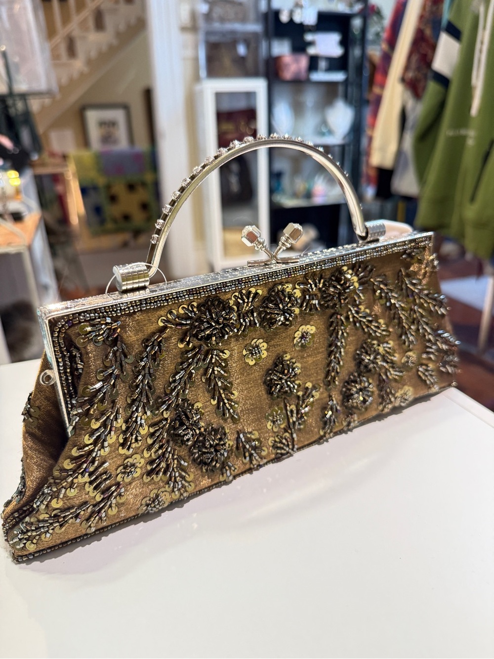 Beaded Gold Evening Clutch Handbag
